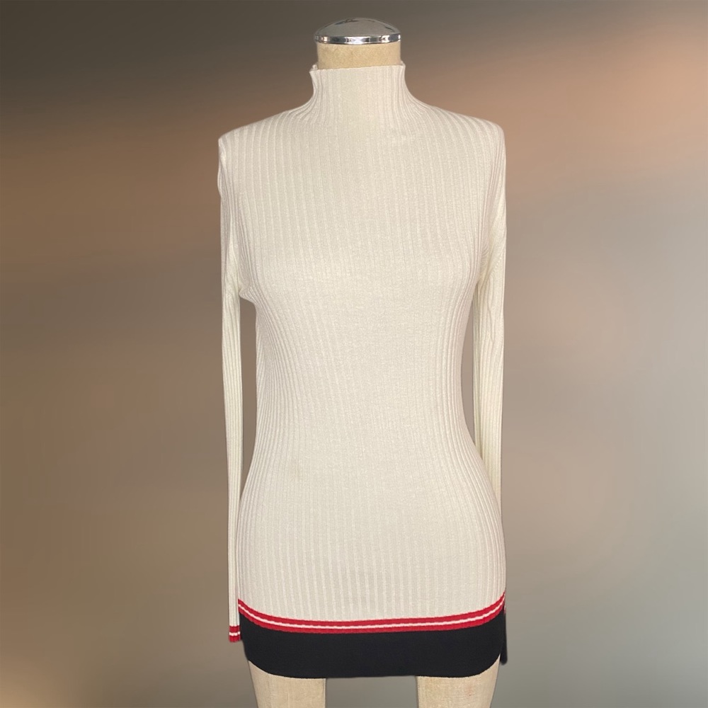 Maje Viscose Mockneck Ribbed Knit Top Sweater Pullover Stripes Size 1